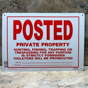 Aluminum Red and White Private Property Signs lot of 6  14” x 10”